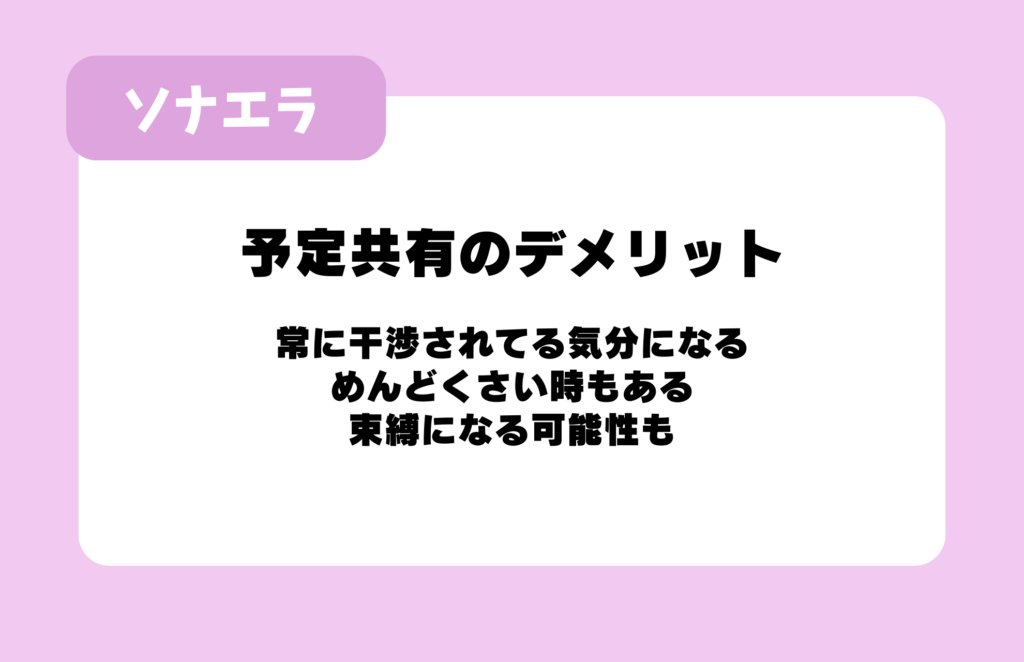 同棲中に予定を共有するデメリット:常に干渉されてる気分になる、めんどくさい時もある、束縛になる可能性も