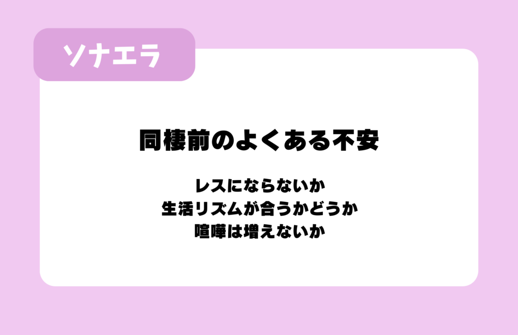 同棲前のよくある不安:レスにならないか、生活リズムが合うかどうか、喧嘩は増えないか